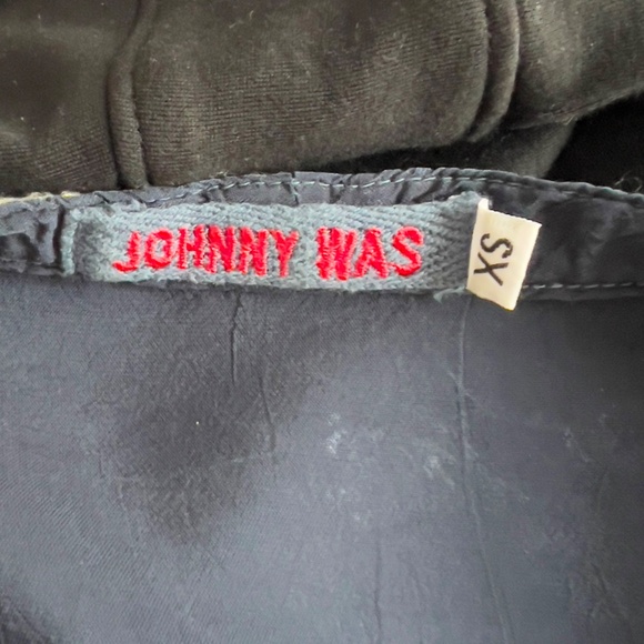 Johnny Was floral rayon embroidered tunic top sz XS blue multicolor buttons tie - Picture 15 of 16